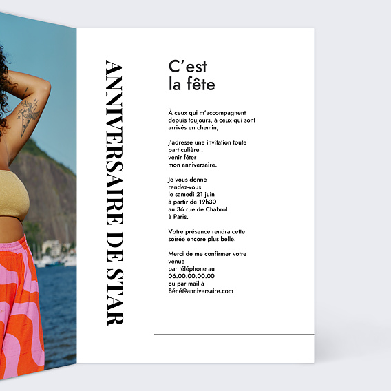 Invitation anniversaire Portrait magazine Intérieur Droit