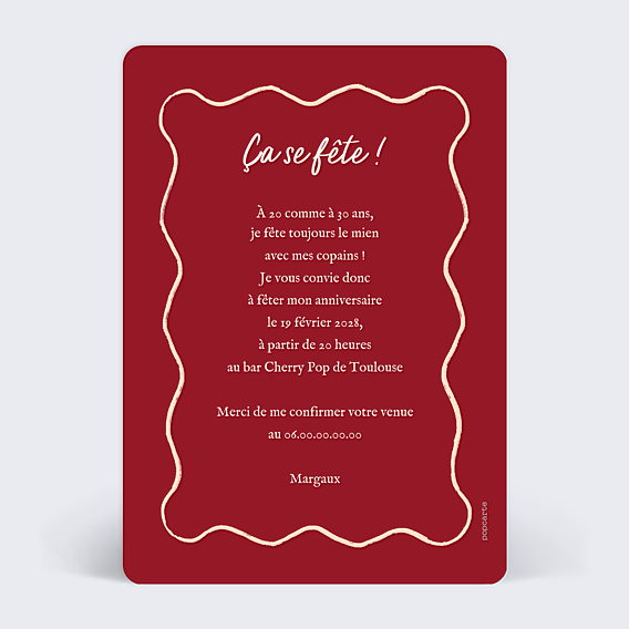 Invitation Anniversaire Adulte Cocktail cerise
