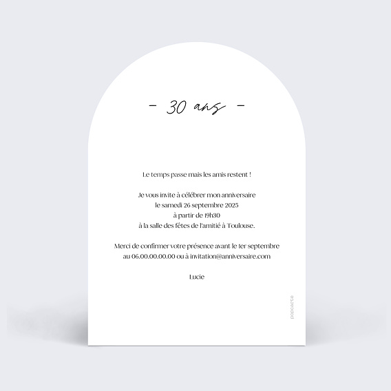 Invitation anniversaire Tirets Pleine Page Verso