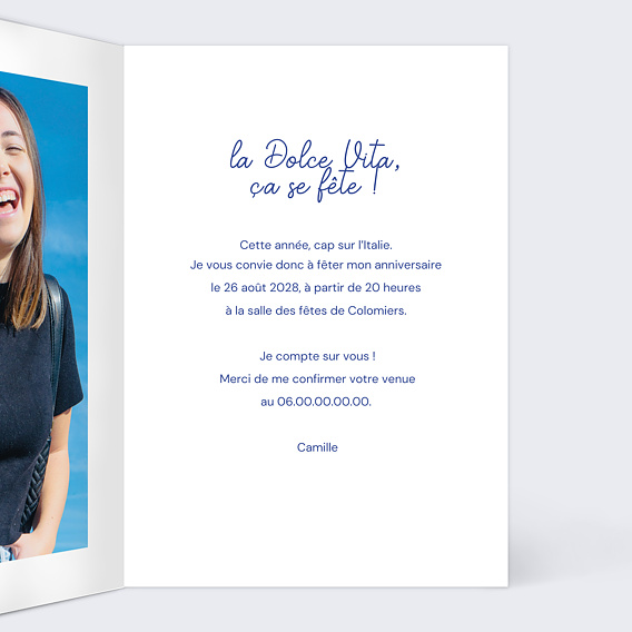 Invitation anniversaire Soirée à l'italienne Intérieur Droit