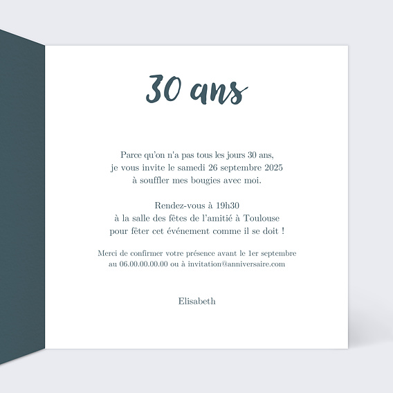 Invitation anniversaire Cadre Élégant Intérieur Droit