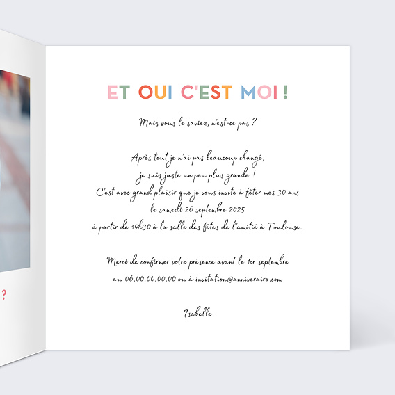 Invitation anniversaire Devinette Colorée Intérieur Droit