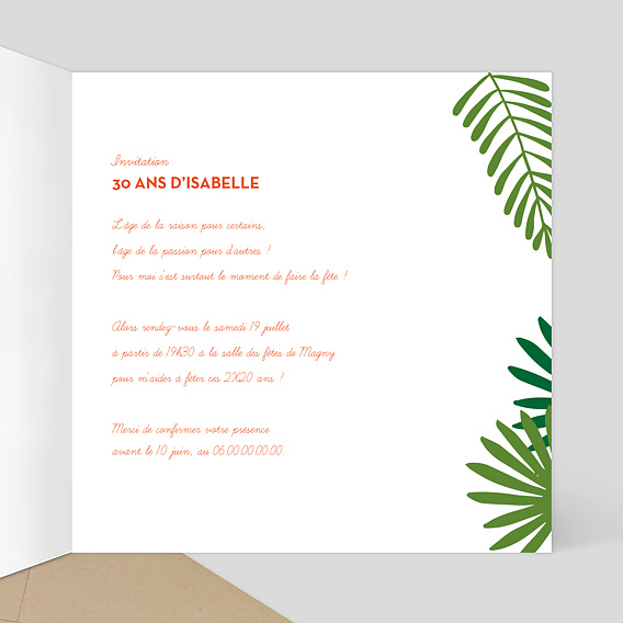 Invitation anniversaire Tropicool Intérieur Droit