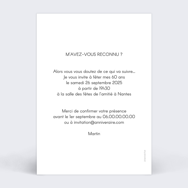 Invitation Anniversaire Typographie Cadre Verso