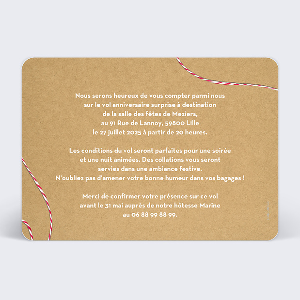 Invitation Anniversaire Boarding Pass Verso