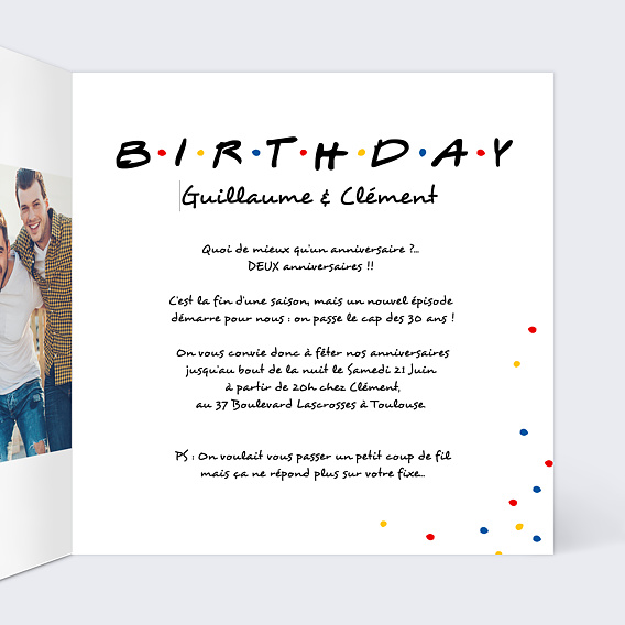 Invitation anniversaire Copain de Soirée Intérieur Droit