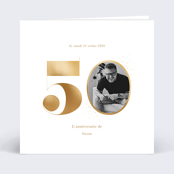 Invitation Anniversaire Adulte Photo souvenir doré 50