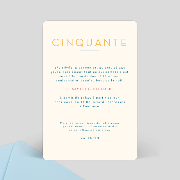 Invitation Anniversaire Simplicité et Twist Verso