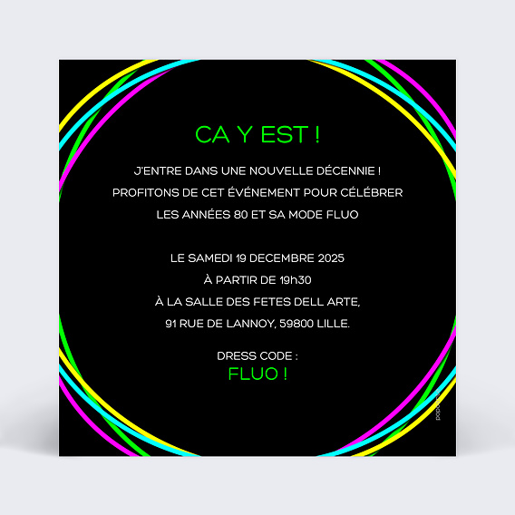 Invitation anniversaire Fluo Verso