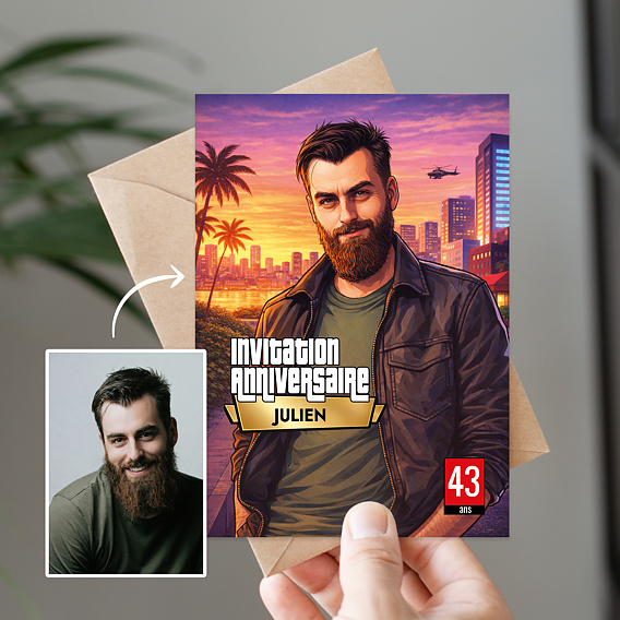 Invitation Anniversaire Adulte Portrait jeu vidéo urbain