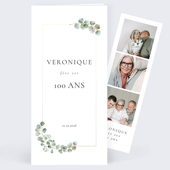 Invitation anniversaire Cadre Ocre Eucalyptus
