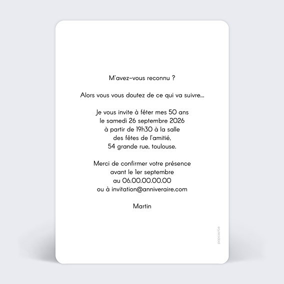 Invitation Anniversaire Adulte Typographie Blanc