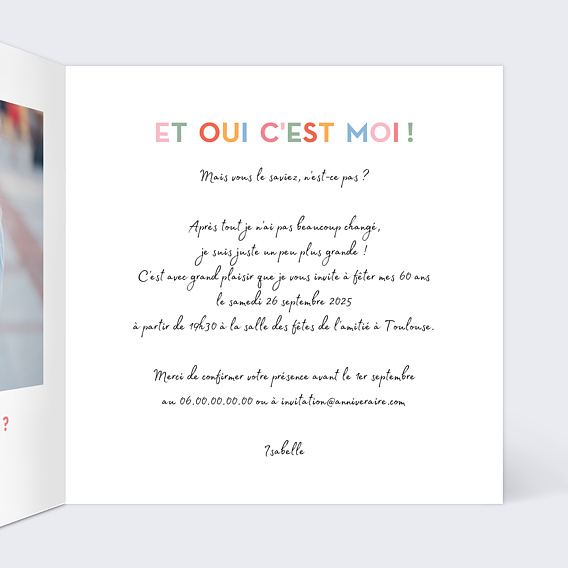 Invitation anniversaire Devinette Colorée Intérieur Droit