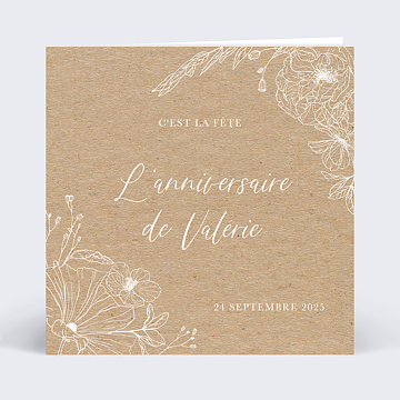 Invitation anniversaire Gravure Fleurs Kraft