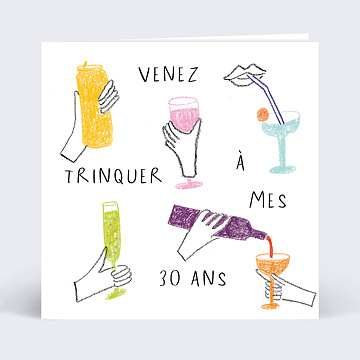 Invitation anniversaire Levons nos Verres Dessin