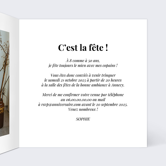 Invitation anniversaire Années en photos Intérieur Droit