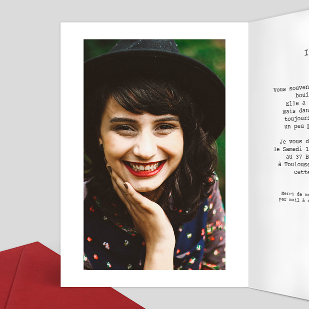 Invitation Anniversaire Polaroïd Simple Intérieur Gauche