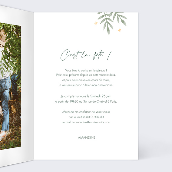 Invitation anniversaire Fleurs Festives Intérieur Droit