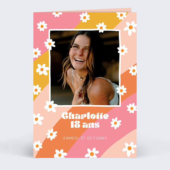 Invitation anniversaire Groovy flowers