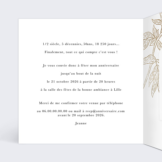 Invitation Anniversaire Adulte Âge fleuri avec graines