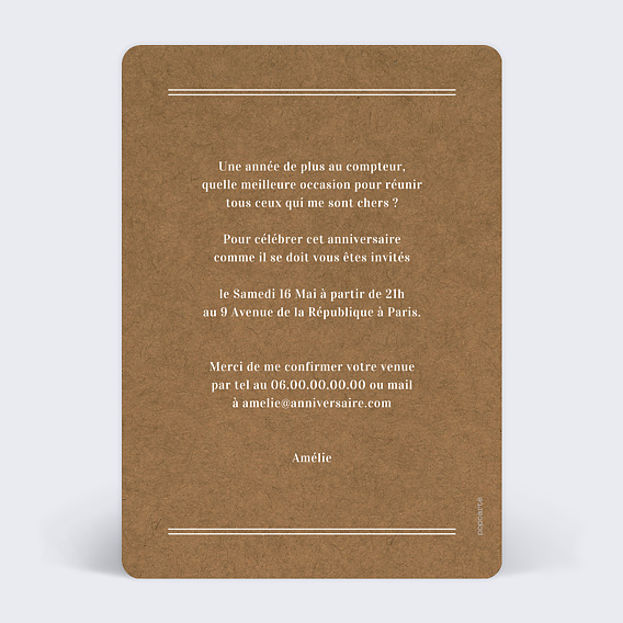 Invitation anniversaire Anniversaire Bohème Verso
