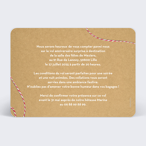 Invitation anniversaire Boarding Pass Verso