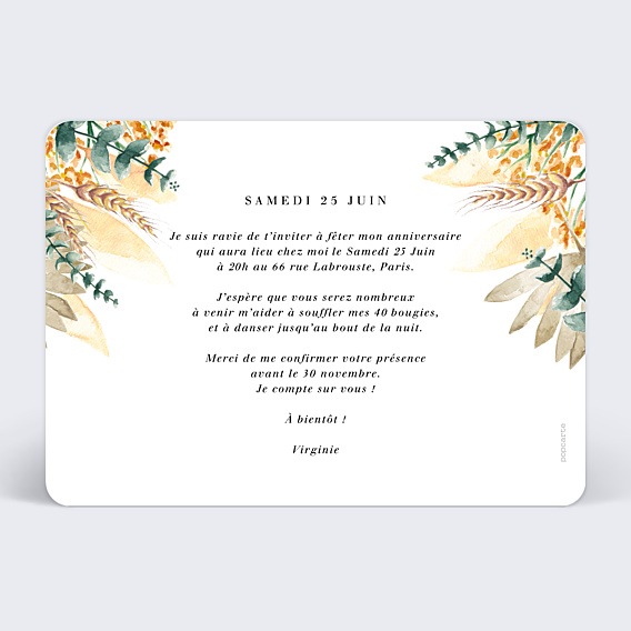 Invitation Anniversaire Adulte Bohemia