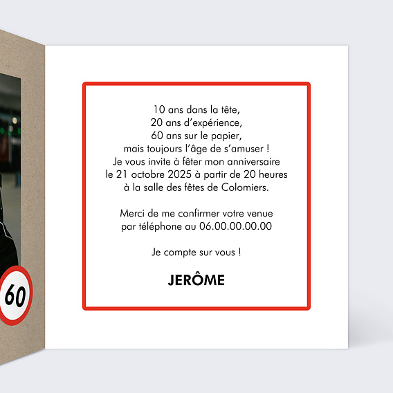 Invitation anniversaire Panneau Retraite Intérieur Droit