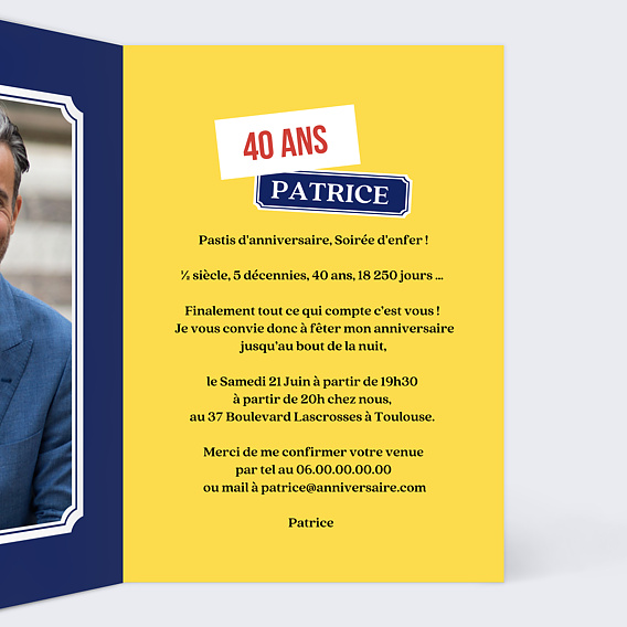 Invitation anniversaire Ricard Intérieur Droit