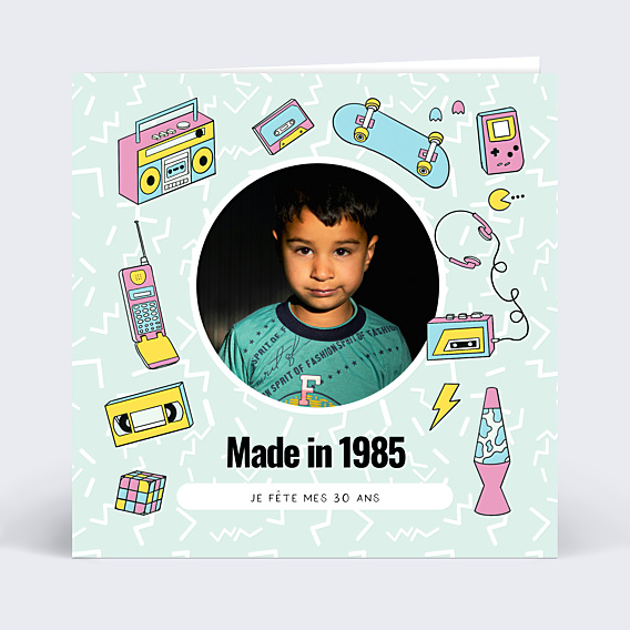 Invitation anniversaire Objets des années 80