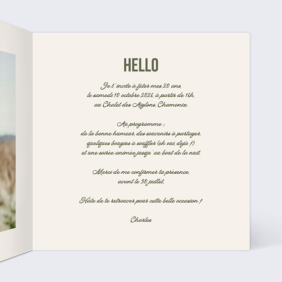 Invitation anniversaire A la montagne Intérieur Droit