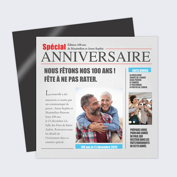 Invitation anniversaire Carte Journal Multianniversaire