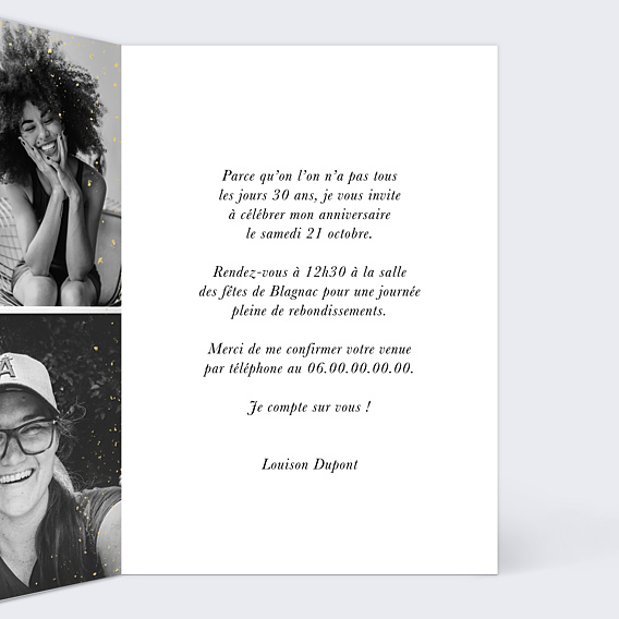 Invitation Anniversaire Adulte Photo Paillettes