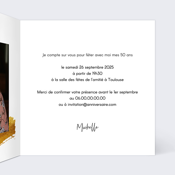 Invitation anniversaire Jolie Peinture Intérieur Droit