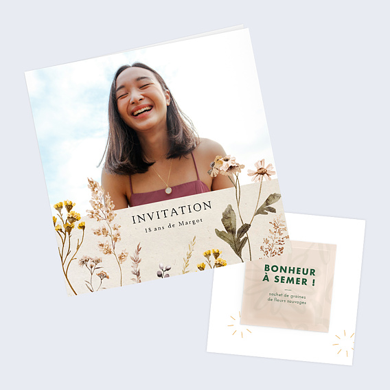 Invitation anniversaire Fleurs séchées avec Graines Après 1