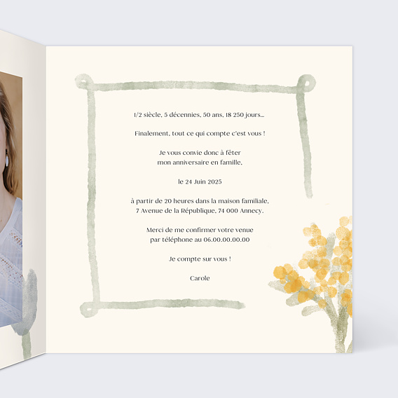 Invitation anniversaire Jardin aquarelle Intérieur Droit