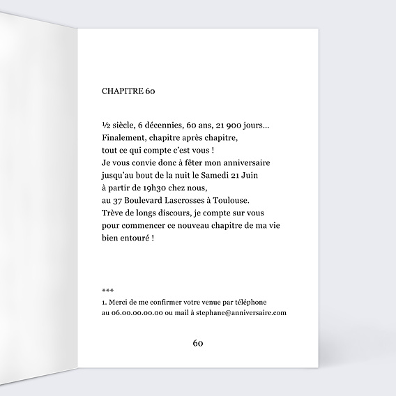 Invitation anniversaire Lettres en Fête Intérieur Droit