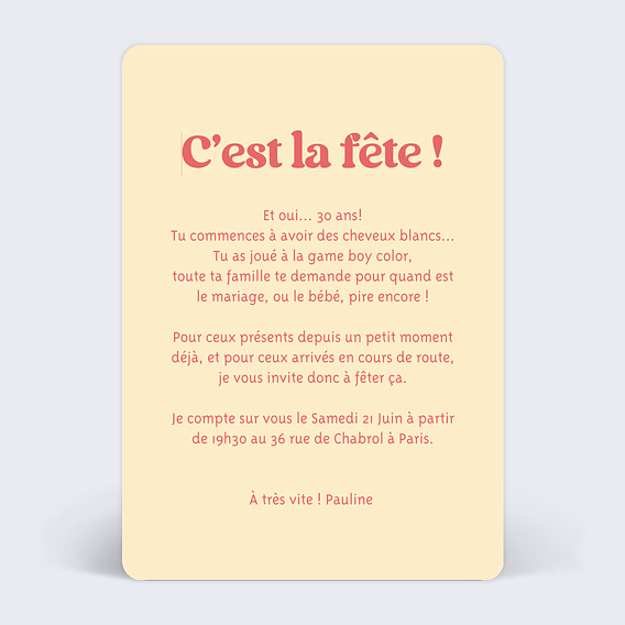 Invitation anniversaire Tu sais que tu as 30 ans Verso