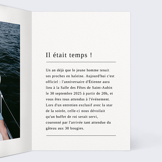 Invitation anniversaire Édition spéciale Intérieur Droit