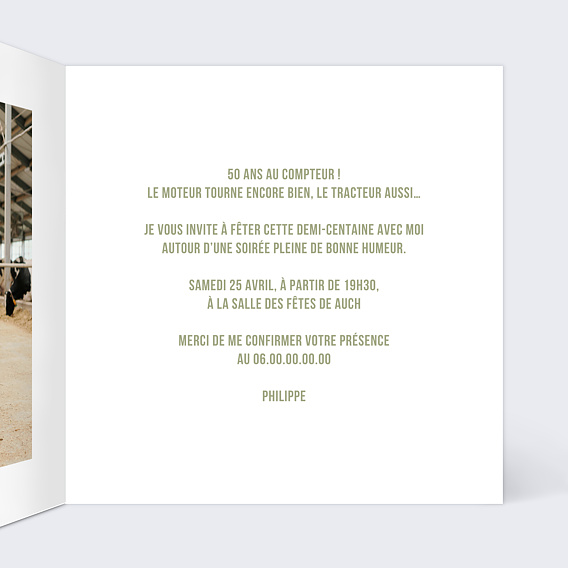 Invitation anniversaire Tracteur Intérieur Droit