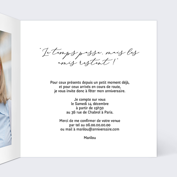 Invitation anniversaire Dorure Anniversaire Intérieur Droit