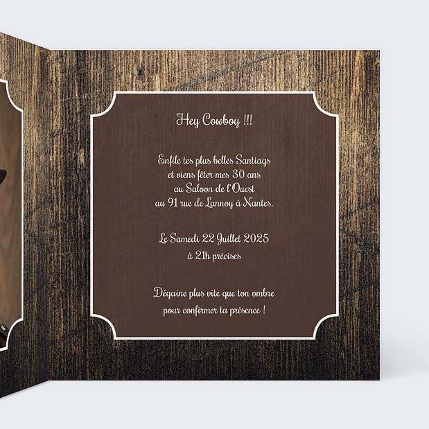 Invitation Anniversaire Western Intérieur Droit