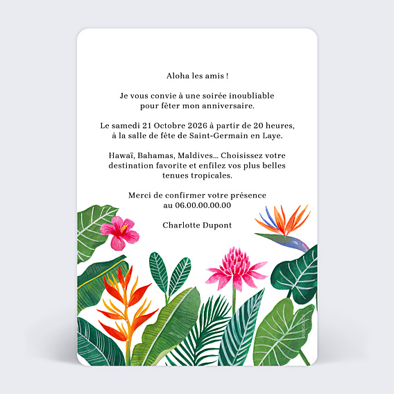 Invitation Anniversaire Adulte Paradis Exotique