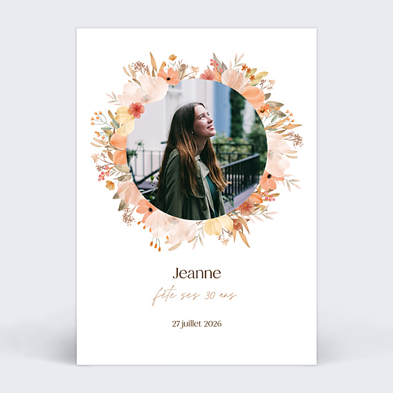 Invitation anniversaire Flower of fall avec photo