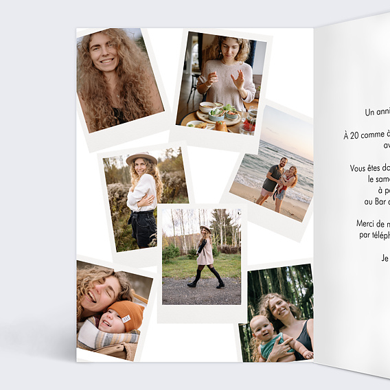 Invitation anniversaire Pêle-Mêle Polaroid Intérieur Gauche