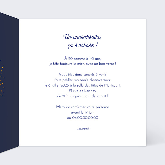 Invitation Anniversaire Adulte Bulles Ocre