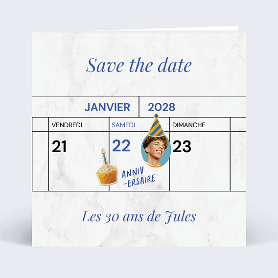 Invitation anniversaire Save the date agenda