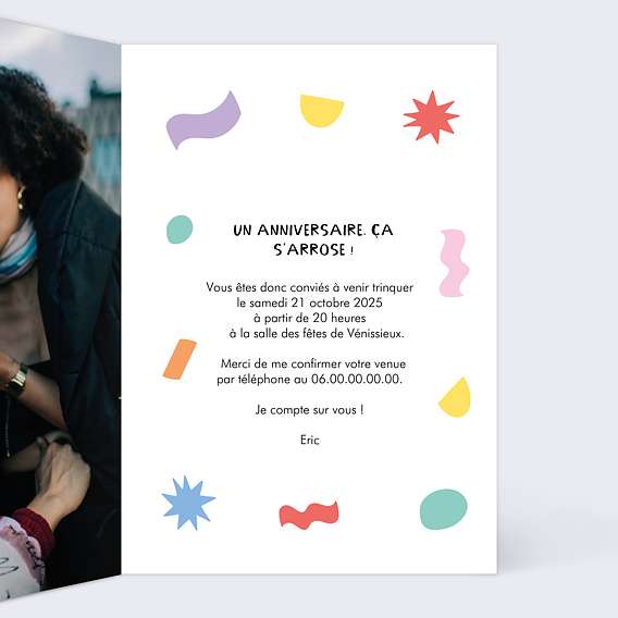 Invitation anniversaire Haut en Couleurs  Intérieur Droit