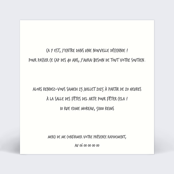 Invitation anniversaire Champaaagne Verso