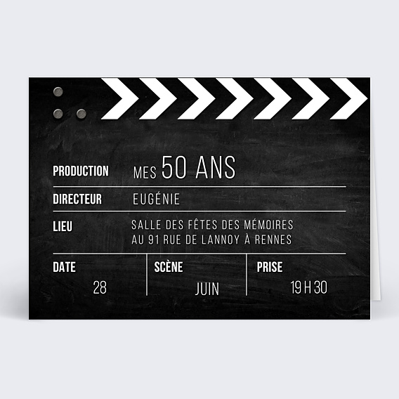 Invitation Anniversaire Adulte Clap Tournage
